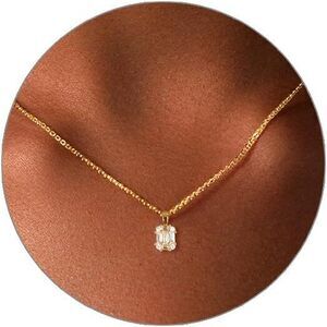 DAINTY GOLD PLATED DIAMOND PENDANT NECKLACE - SIMPLE CZ SOLITAIRE CUBIC ZIRCONIA